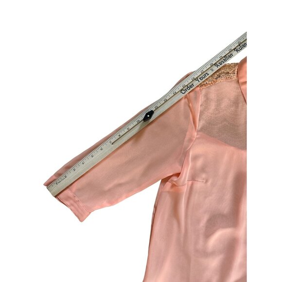 Candie's Shirt Womens Medium Peach Sheer Lace Button Up 3/4 Sleeve Blouse Top - Picture 7 of 8